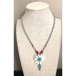 Retired Sabika Signed Silver Tone “Key Colors” Flower Necklace—18 Inches